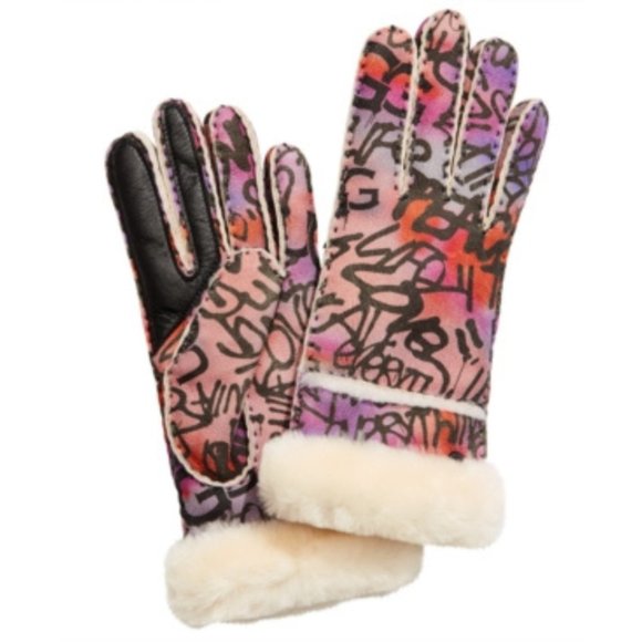 UGG Accessories - Ugg Graffiti Seamed Shearling Tech Gloves - Graffiti Ugg Multi Size Medium